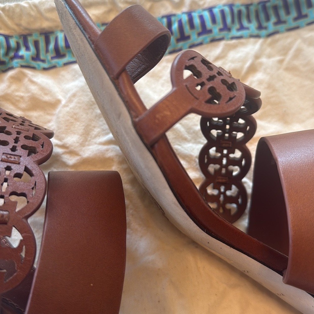 Tory Burch Tiny Miller Heeled Sandals in Burnt Cuoio Leather - Picture 11 of 15